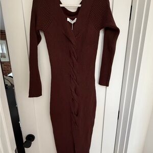 Astr Rich Brown Long Sleeve Knit Dress